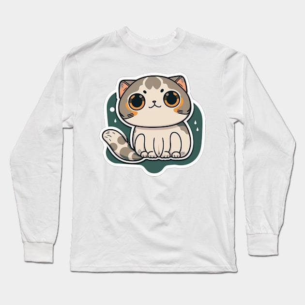 Adorable Scottish Fold Cat Sticker - Cute Kitten Long Sleeve T-Shirt by cptpuggles